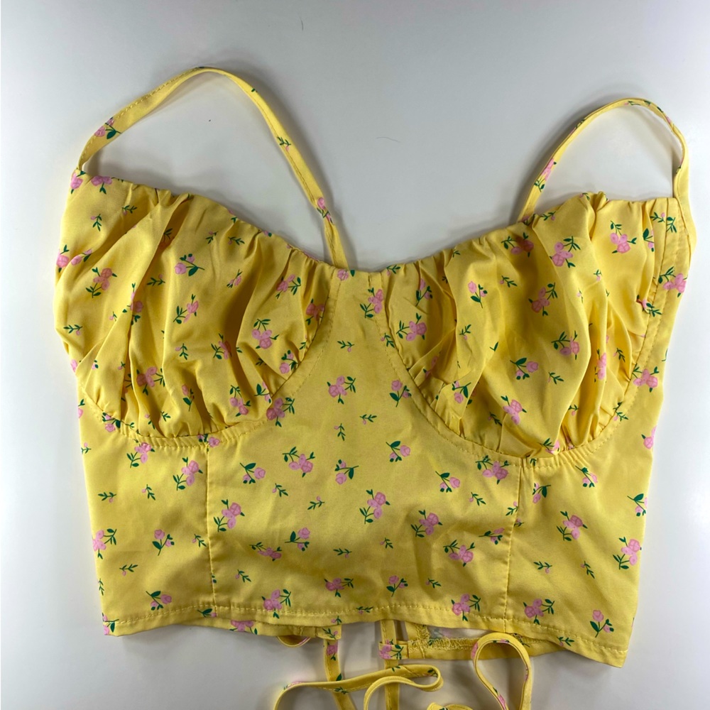 Yellow floral Crop top with adjustable strings